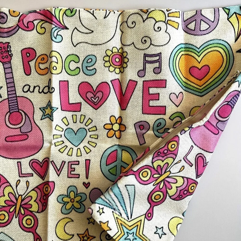 LOVE PEACE NOTEBOOK DOODLES DECORATIVE SQUARE ACCENT PILLOW CASE